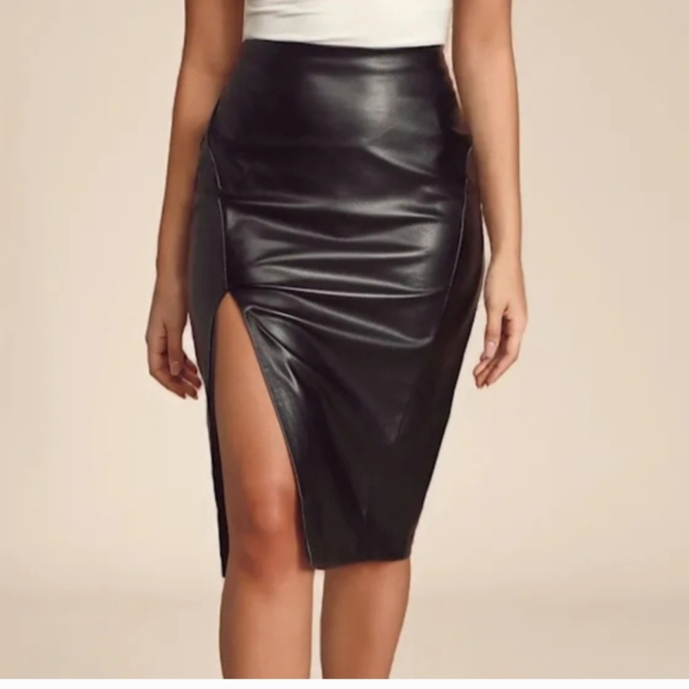 Lulus Mireya Black Vegan Leather Pencil Skirt - Picture 4 of 6
